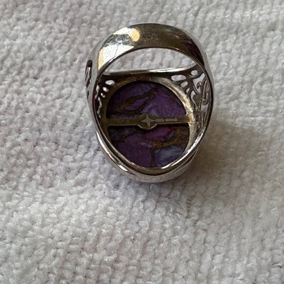 Purple Turquoise Statement Ring 925 Sterling Silver - Picture 4 of 15
